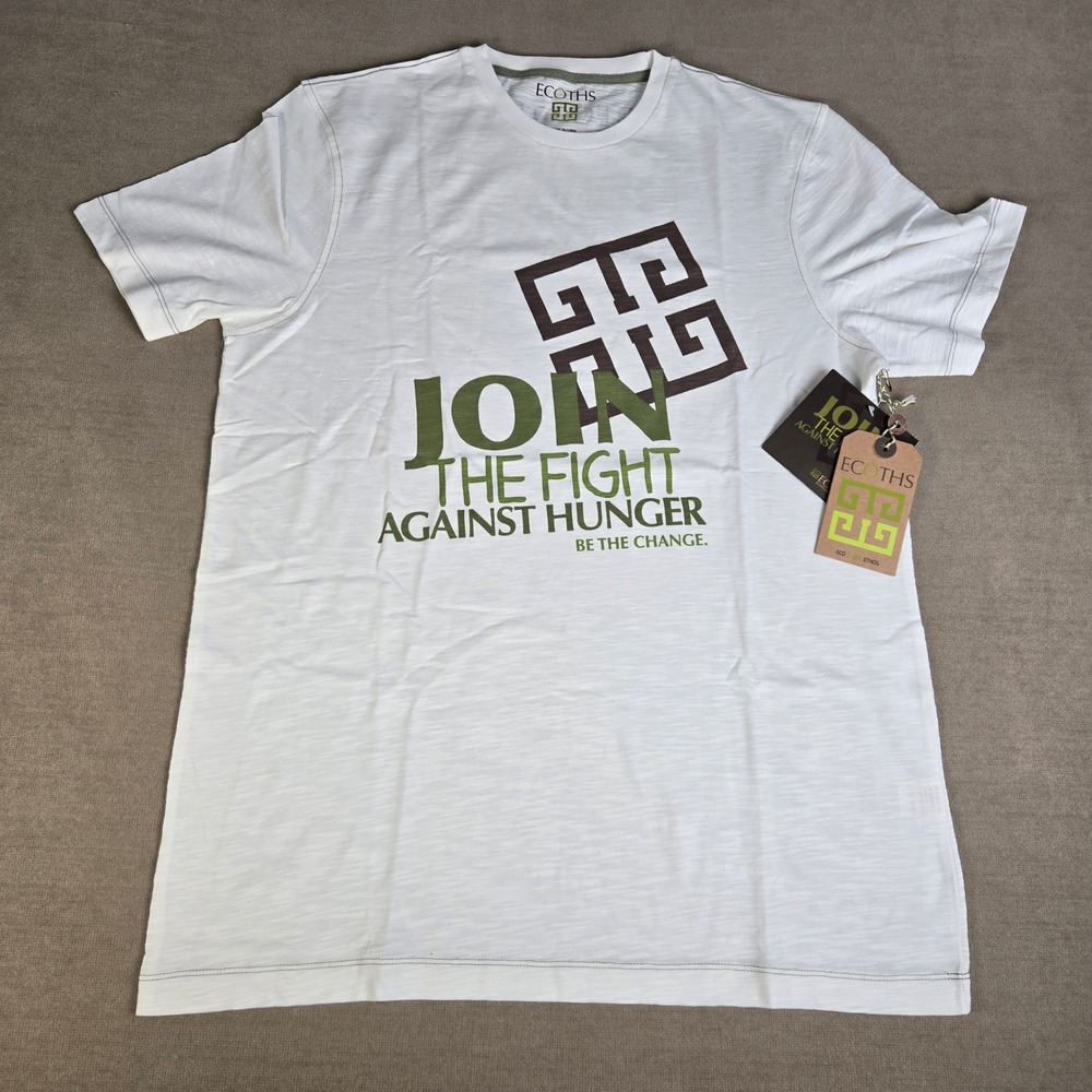 ECOTHS White 100% Organic Cotton Fight Hunger Graphic T Shirt‎ Size L
